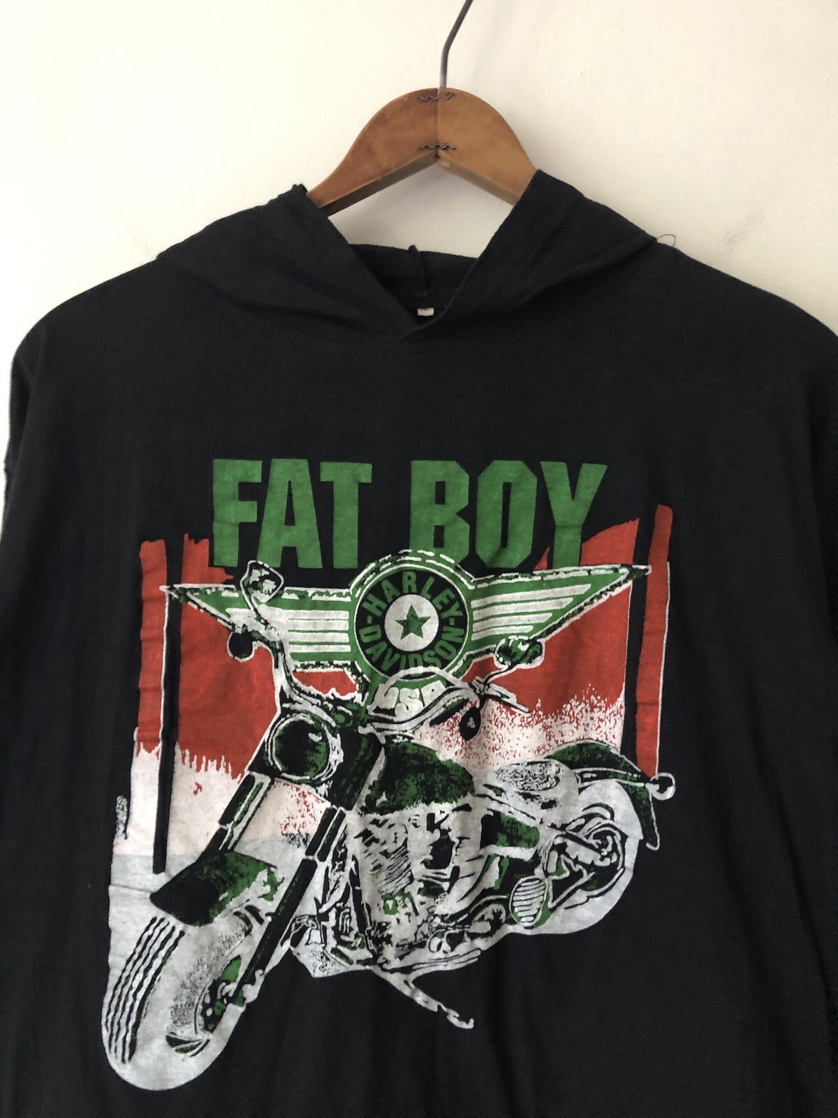 VTG 80s 90s Harley Davidson Fat Boy Motorcycle Hooded Long Sleeve Shirt XL image 4