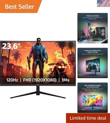 Immersive 23.6 Inch FHD Curved Monitor - 120Hz Refresh, 1ms Response, FreeSync