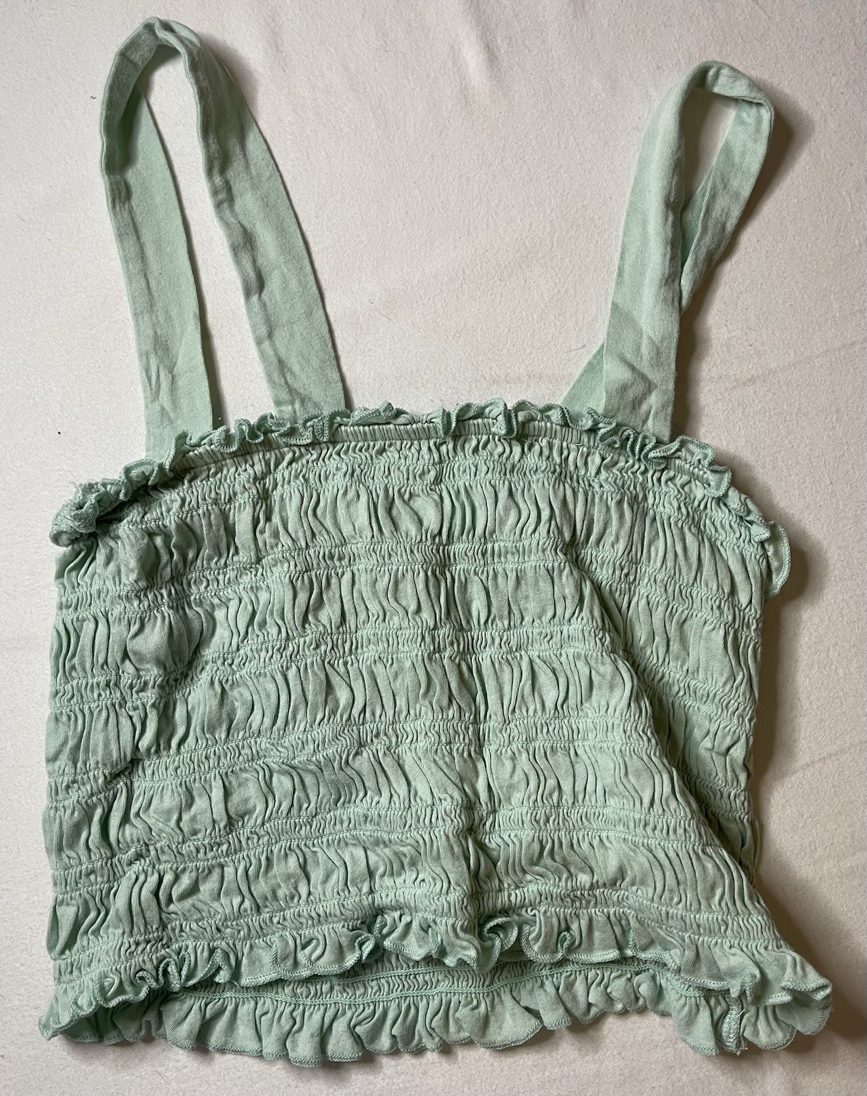 American Eagle Mint Green Smocked Ruched Ruffle Tank Top Small Y2K Fashion