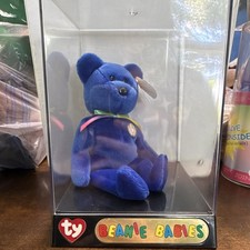 Ty Beanie Babies Blue Bear Plush Retired Vintage 1997 in Display Case