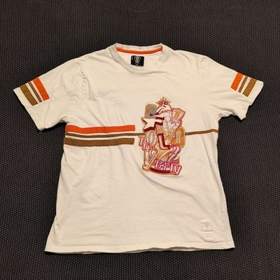 Born Fly T Shirt Mens 2XL White Short Sleeve Graphic Patch Striped Streetwear