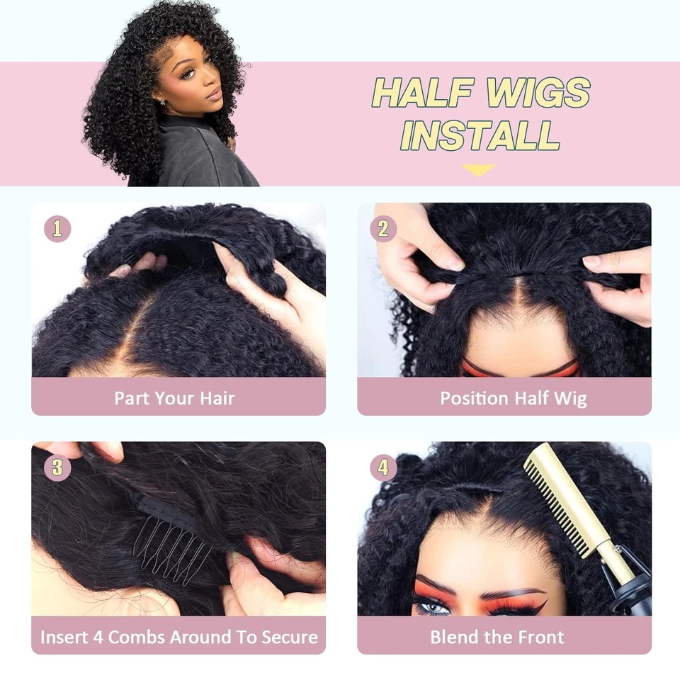 16" Burmese Human Hair Curly Half Wig 250% Density Glueless Seamless Flip - Image 3 of 4