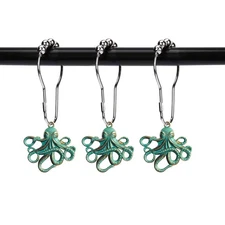 Set of 12 Octopus Shower Curtain Hooks Decorative Home Bathroom Stainless Ste...