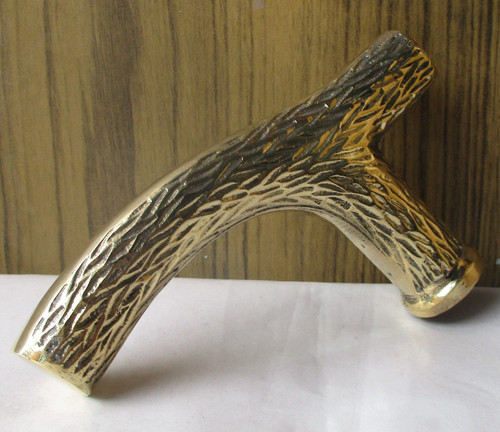 Ancien bâton de marche canne designer manche victorien laiton bois style vintage - Photo 4/5