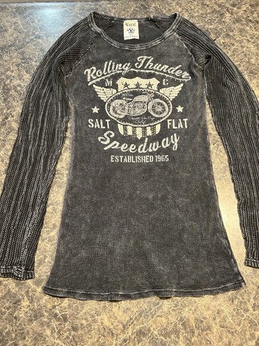 Vocal Women’s L Black Long Sleeve Round Neck Knit Motorcycle Graphic Rhinestone