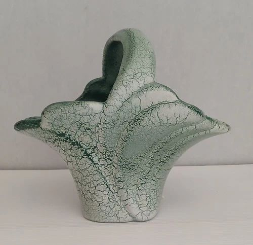Vintage Synar 56 Ceramic Basket Pre Frankoma Pottery Wintergreen Glaze  Oklahoma