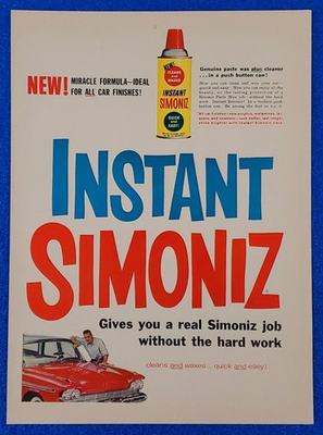 #ad 1959 SIMONIZ PASTE WAX amp; POLISHER CLEANS amp; POLISHES PAINT ORIGINAL PRINT AD $14.99
