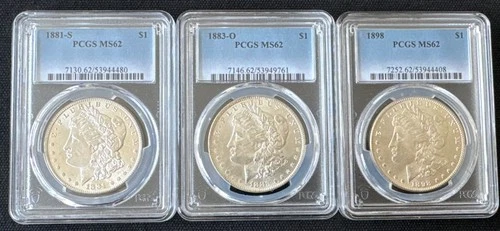 Lot Of 3 PCGS MS-62 Graded Morgan Dollars