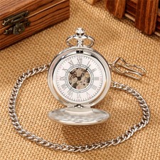 Vintage Roman Numerals Mechanical Automatic Pocket Watch for Men Women FOB Chain