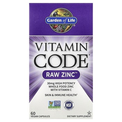 Garden of Life Vitamin Code Raw Zinc 60 Veggie Caps Gluten-Free, Kosher, No