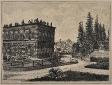 Grabado firmado y estampado Vicenzo Volpi (1855-1929) Itay "Palazzo Pitti"