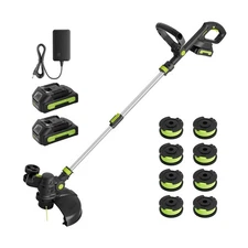 20V Cordless String Trimmer, Two 2.0Ah Battery Powered with Fast Charger