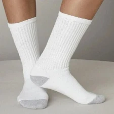12 Pairs Men's White Solid Sports Crew Socks Cotton USA Long Size 9-11 , 10-13