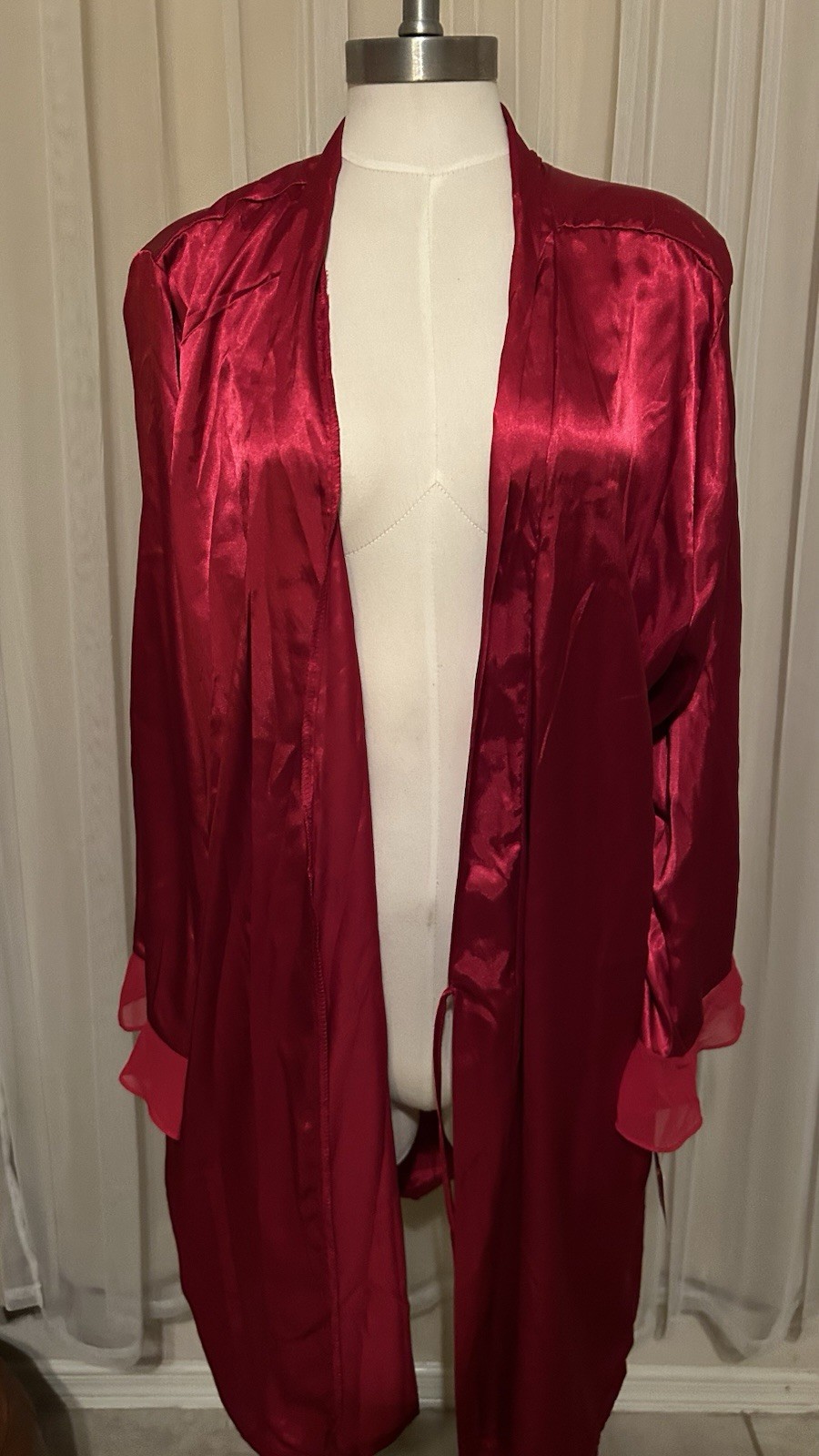 Red Satin Solid Collared Long Sleeve Robe Women's… - image 1