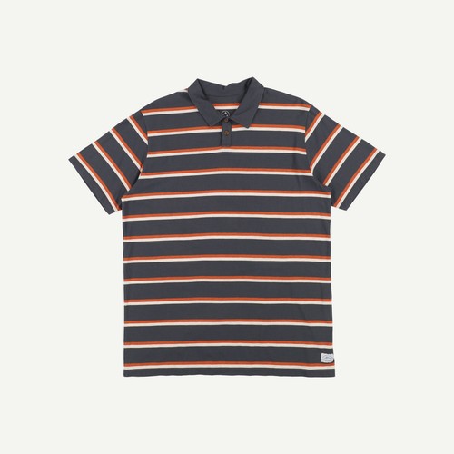 Passenger Mens Grey Cotton Collar Striped Short sleeved T-shirt Size L