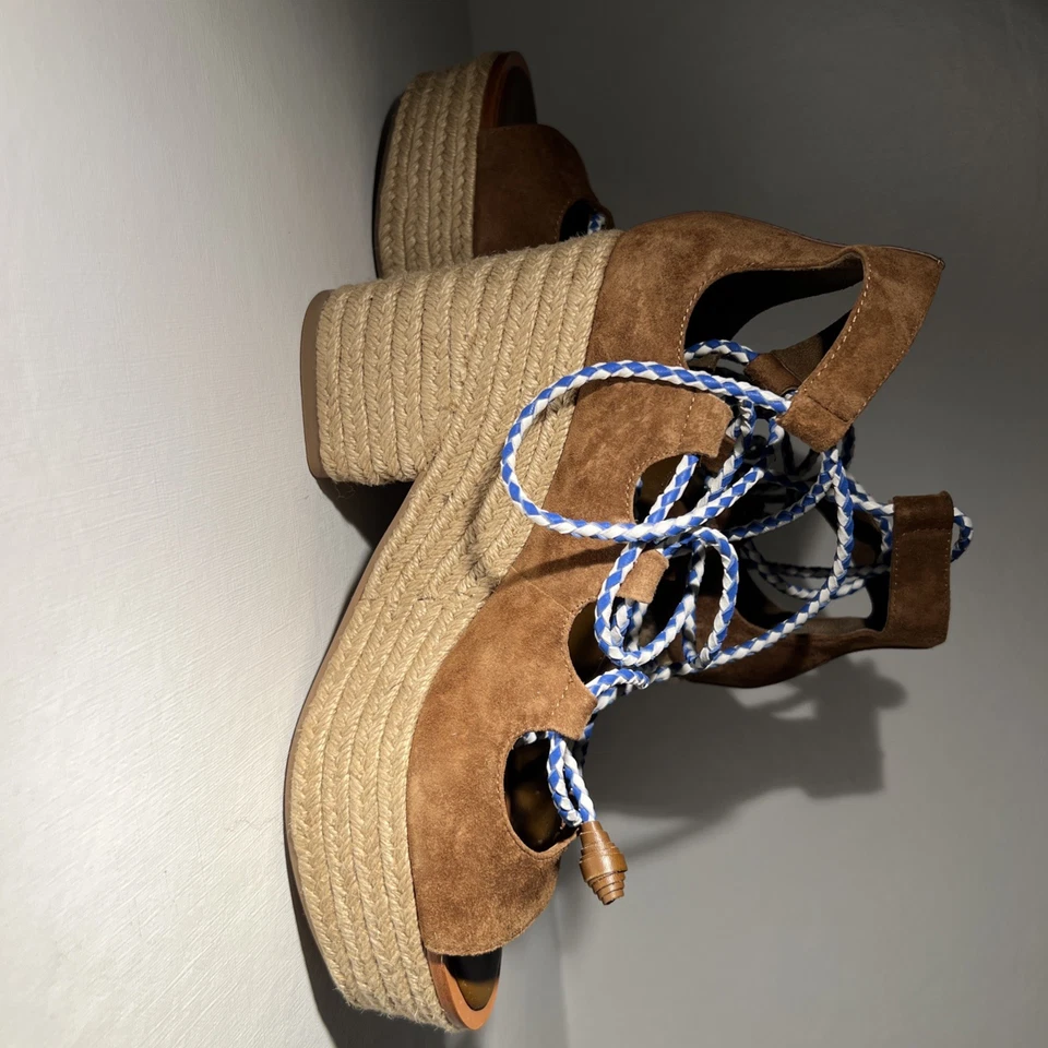 Sandalias de plataforma Tory Burch Positano marrón gamuza con cordones 7,5 Foto 3 de 4