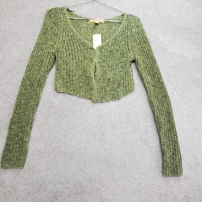 Urban Outfitters Sweater Women XS Green Cropped Kylie Crochet Open Knit Cardigan