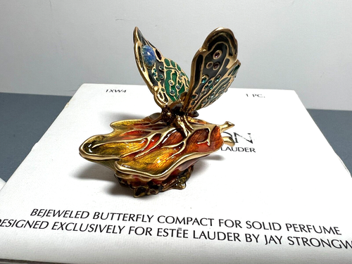 Estee Lauder Intuition 2003 Bejeweled Butterfly Compact; J Strongwater; firmato - Foto 9 di 15