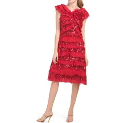 always sweet corset mini dress Tadashi Shoji - Red & Black Lace Applique Dress Sz 10