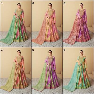Ethno neu Designer Funktion schwer Musselin langes Anarkali Top/Kurti & Dupatta RD-B