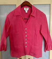 Talbots Irish Linen Blazer Jacket Petite Red Pink Sz 8