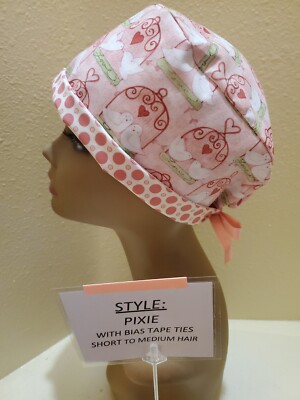 Doves (Love) Pixie Skull Women's Surgical Scrub Hat/Cap Handmade