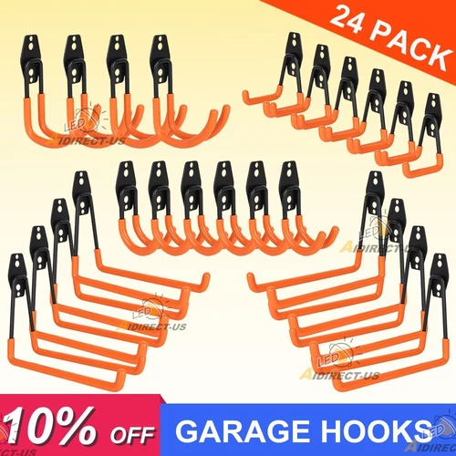24 Pack Steel Garage Storage Hooks Wall Mount Tool Hangers for Garden Tools