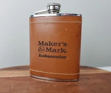 RARE Maker's Mark Ambassador Leather Wrapped Stainless Steel 6oz Flask VHTF - VG