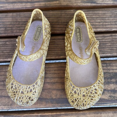 Mini Melissa Campana Gold Glitter Zig Zag Mary Jane Shoes