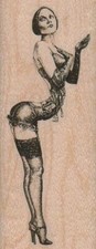 Steampunk Curved Lady 1 3/4 x 4 1/4" Rubber Stamp, Woman Stamp, People Stamp