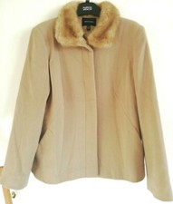 House Of Fraser Vintage Beige Wool Cashmere Fur Collar Smart Evening Jacket 12