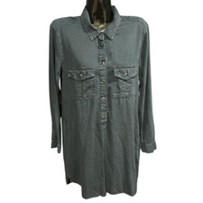 GAP Black Wash Denim Ling Sleeve Snap Button Front Cotton Dress Front & Side Poc