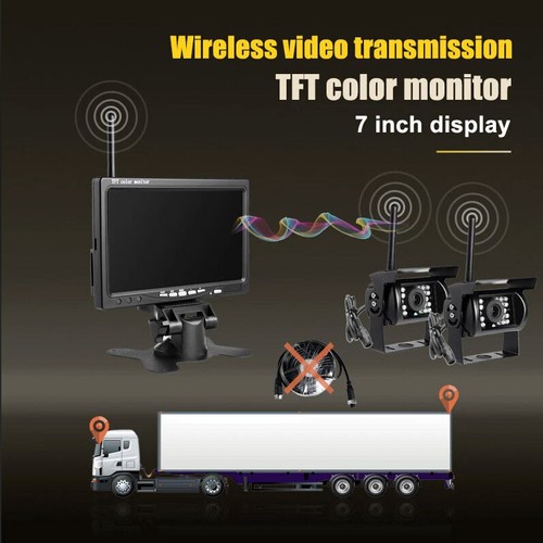 7" Monitor 2x Wireless Rear View Backup Camera Kit for RVs Truck Caravan Reverse - Picture 2 of 24