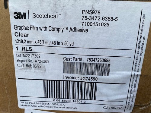 3m Scotchcal Graphic Film with Comply Adhesive -Clear 48 in x 50 yd PN5978 (NEW) | eBay