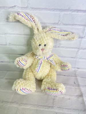 Ganz CHECKERS Bunny Rabbit Cream Yellow Stuffed Plush Seersucker Pads Ears Bow