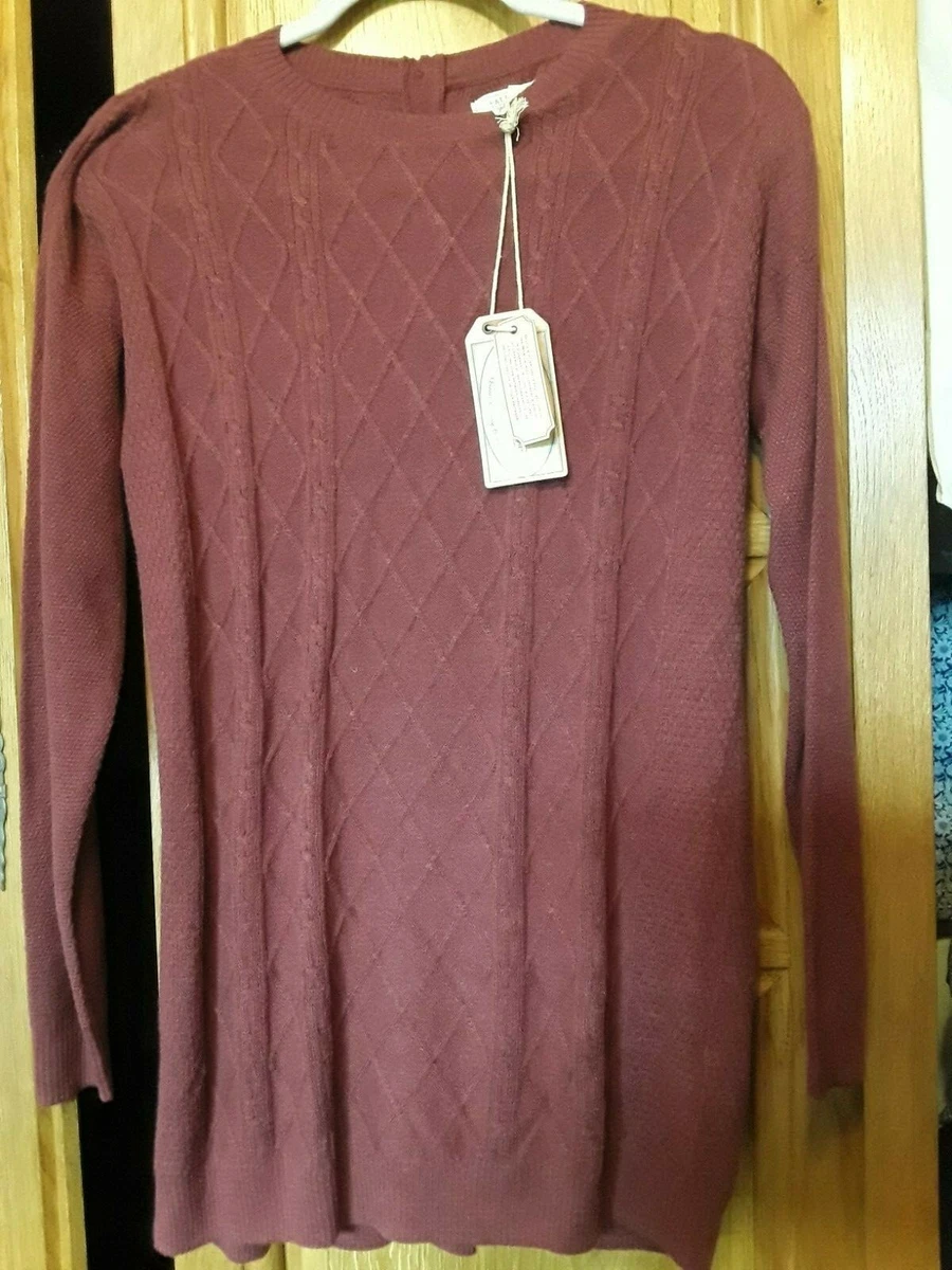 Bnwt new fat face red cable knit button back longline jumper size