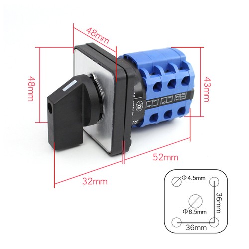 LW26-20A 32AMP 3-Position Rotary Selector Universal Rotary Cam Changeover Switch - Picture 5 of 8