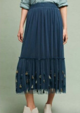 ANTHROPOLOGIE MAEVE TULLE MASTI TASSLE SKIRT - XS - NAVY BLUE