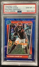 JAMARR CHASE Signed AUTO PRIZM OPTIC RR BLUE SCOPE ROOKIE FOOTBALL CARD PSA 10