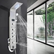 Stainless Steel LED Shower Panel Tower System Rainfall Waterfall Shower Head