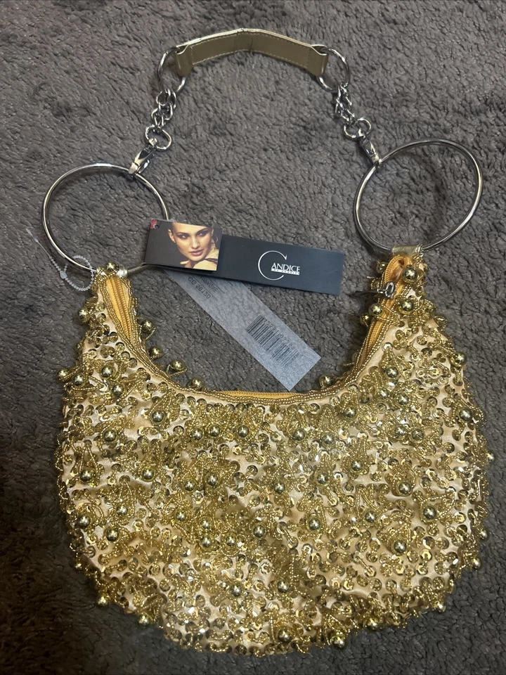 Bolso de mano Candice Los Angeles dorado brillo secuencia adornado brillante nuevo Foto 2 de 4