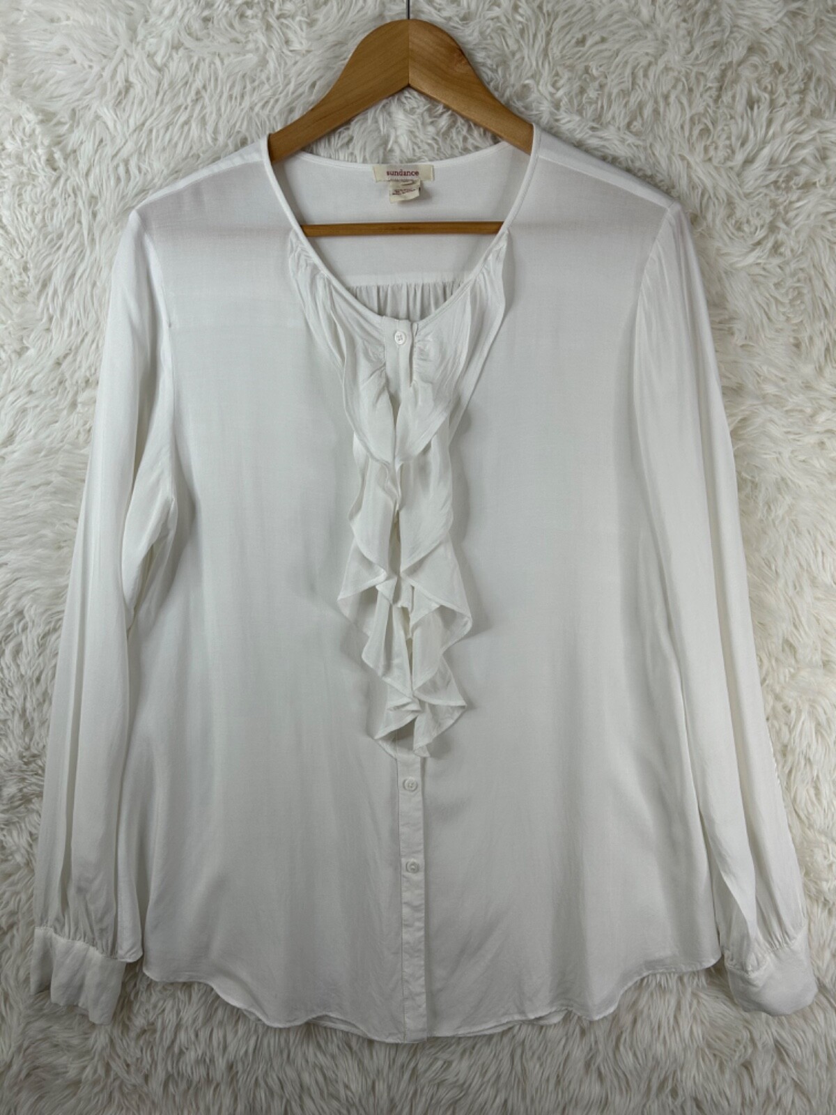 Sundance M Solid Ivory Button Front Ruffle Accent… - image 1