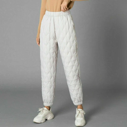 Women Thick Pants Padded Quilted Thermal Trousers Elastic Waist Sweatpants Grey - Bild 18 von 32