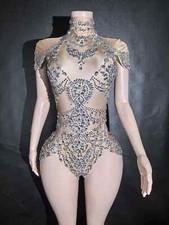 New Women Rhinestones Bodysuit Dancer Singer Stage Wear Performance Costume