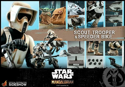 STAR WARS Mandalorien Scout Trooper Et Moto Speeder + Grogu 1/6 Hot Toys TMS017 - Photo 1/4