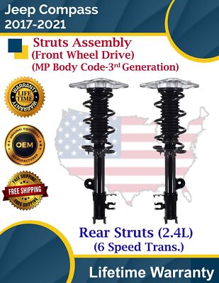 New OE Rear Struts For 2017-2021 Jeep Compass 2.4L 6 Speed 2WD Lifetime Warranty