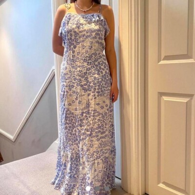 Antik batik floral maxi dress w. ruffle detailing in blue and white - size  XS/S | eBay
