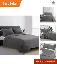 Super King Plus Quilt Set - Lightweight Coverlet - Grey - 3 Piece Bedspread