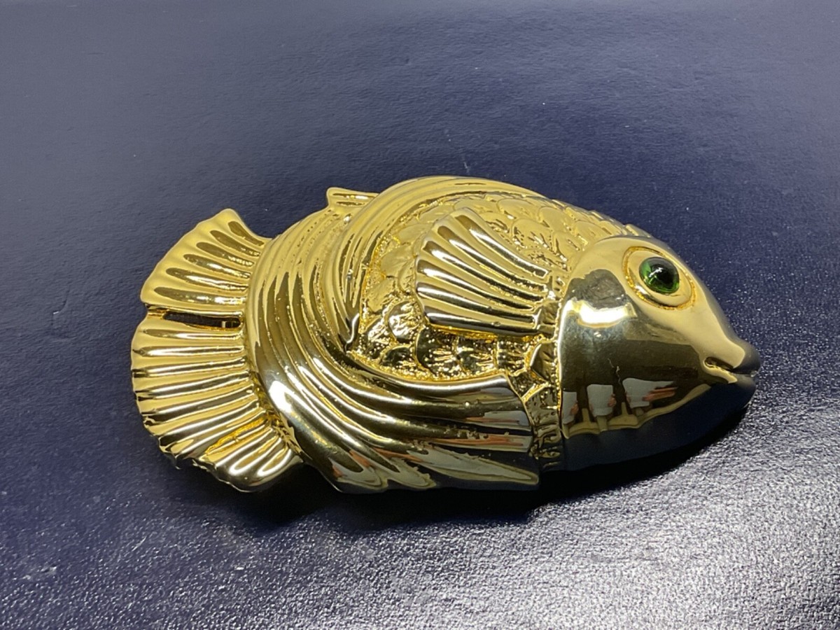 VTG 1990 Signed Mimi Di N Gold Tone LARGE Koi Fish Belt 