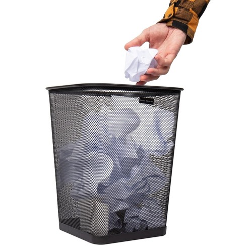 Mind Reader Metal Mesh Trash Can, Waste Paper Basket, Square, Black Set of 2 - Picture 6 of 7